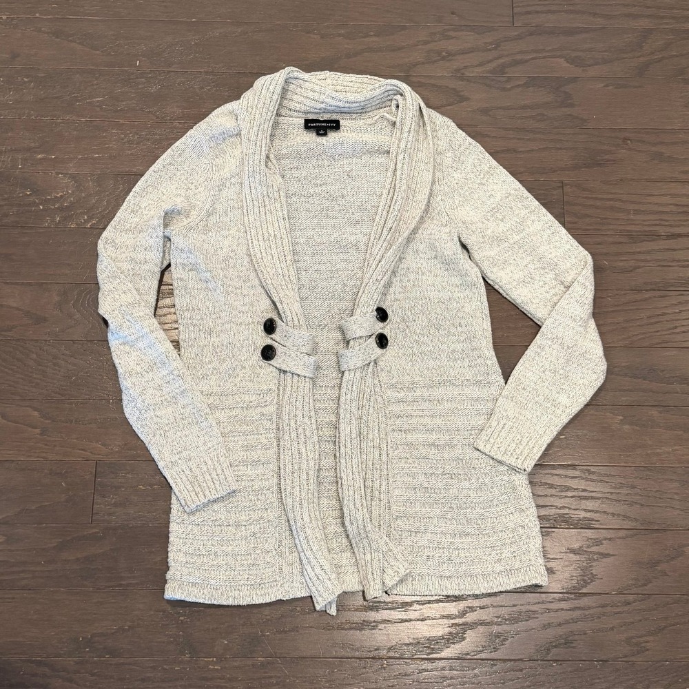 Fortune + Ivy Womens Marled Grey Shawl Collar Open Front Cardigan Sweater Small